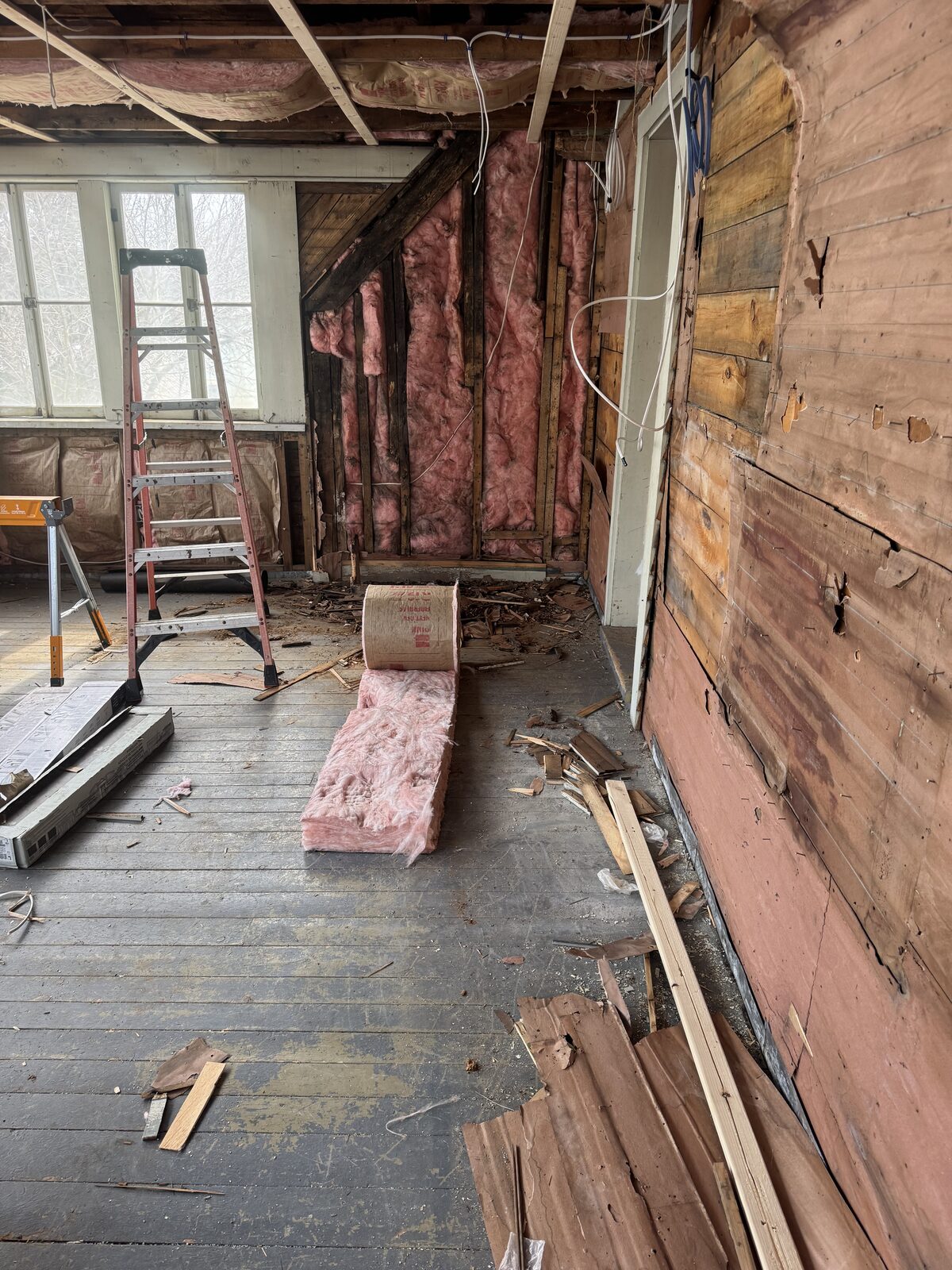Room gutted down to the studs during demolition